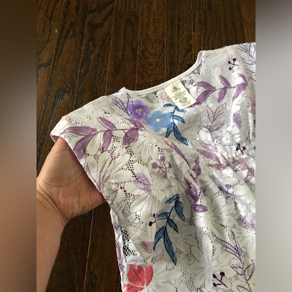 Disney Parks Girls 4/4T White/Pink/Purple Floral Disney's Frozen Caftan Cover-Up - Picture 7 of 13